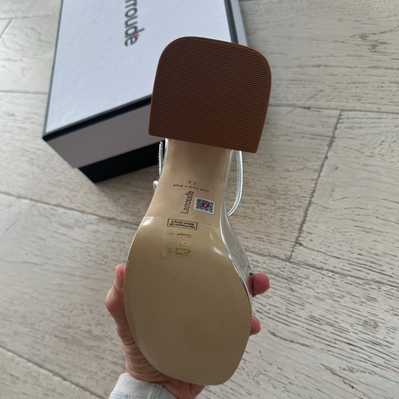 Larroude Dolly Heel Sandal in color Silver, Size 7.5, New with Box - Picture 3 of 6